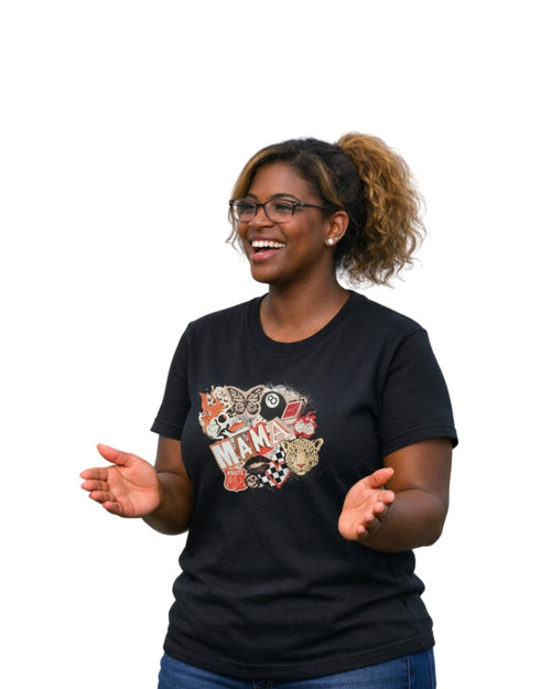 Fierce Mama DTF print t-shirt - lifestyle photo on black tee
