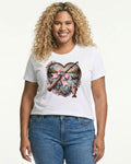Close-up of fishing heart coquette print with pink gingham bow