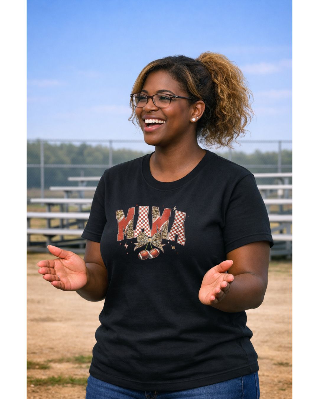 Football Mama with Cherries DTF print t-shirt - Football Mom Collection
