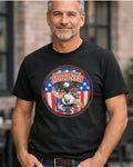 Marines Pride Tee - man wearing black tee with USMC eagle globe anchor DTF design