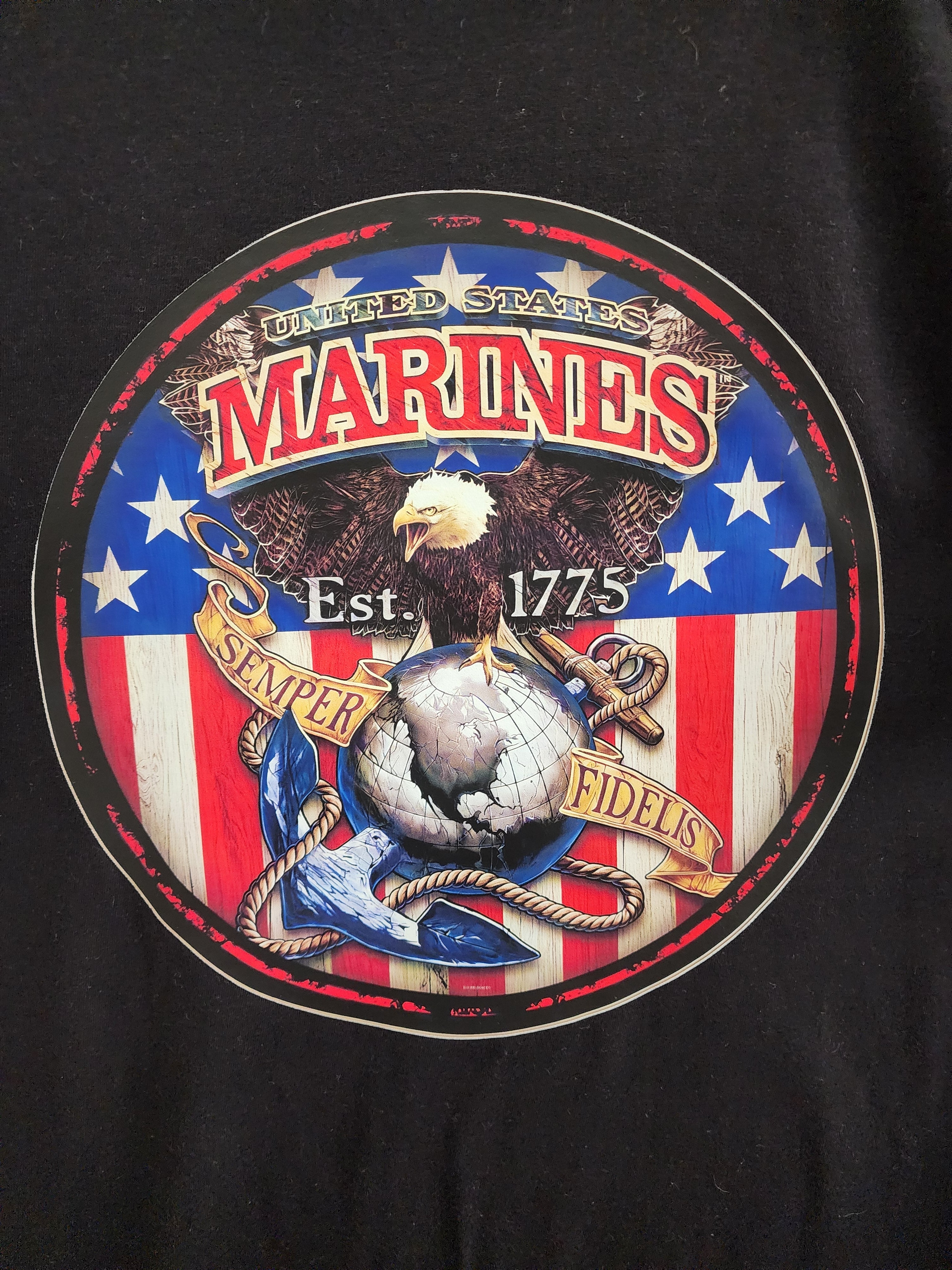 Marines Pride Tee - closeup of USMC Semper Fidelis Est. 1775 DTF transfer design