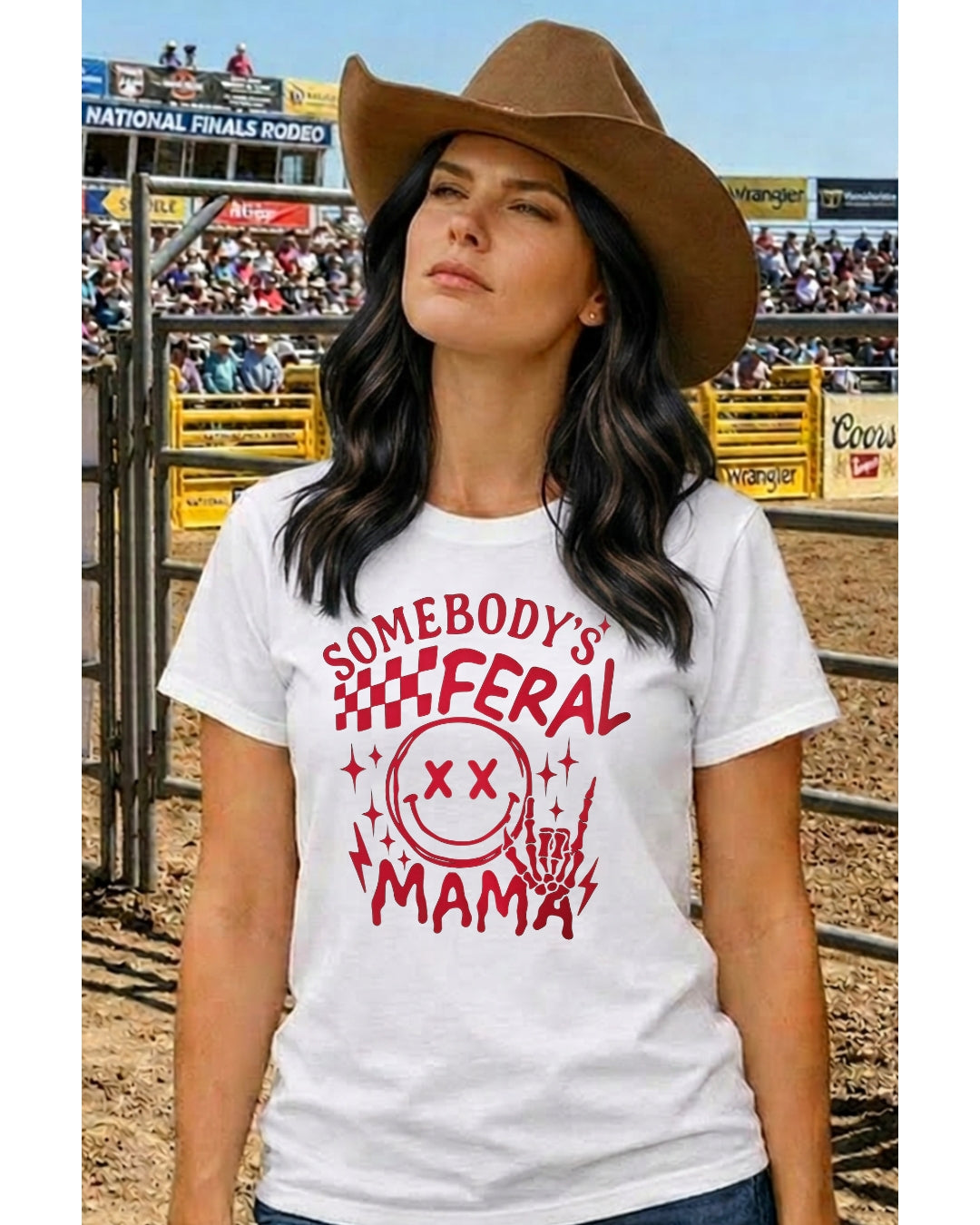 Somebody's Feral Mama DTF print t-shirt - lifestyle photo at rodeo